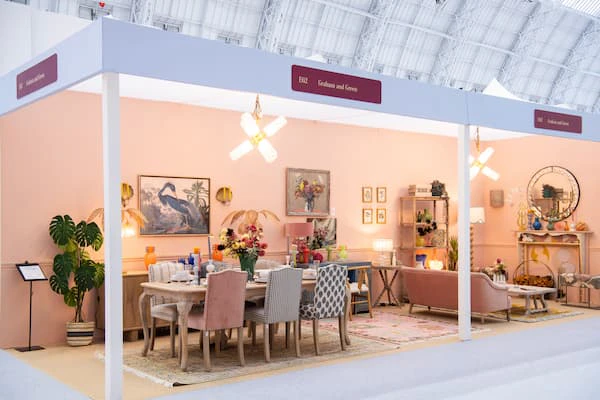 exhibitiong stand with colourful furniture