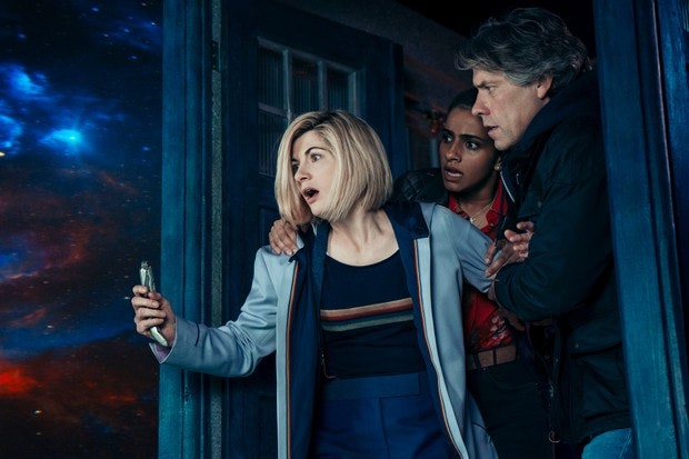 Yasmin, Dan, and the Doctor stare off in horror from the TARDIS as they realize they have not landed, but are careening through space