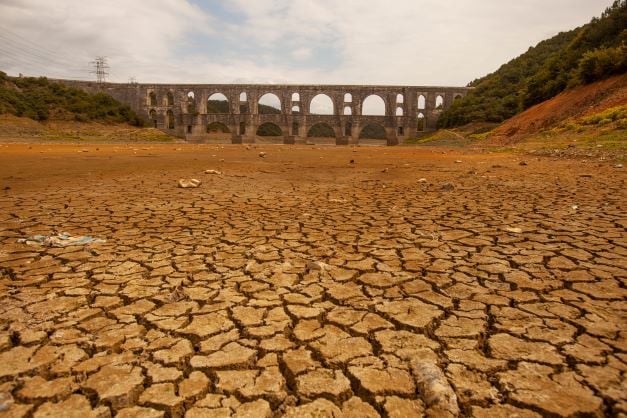 The appearance of Alibeyköy dam when the waters recede, Istanbul, Turkey, 2017