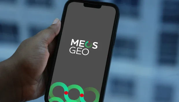 Person opening MEOS GEO Mobile APP
