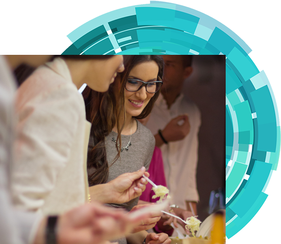 Guests enjoying food at buffet