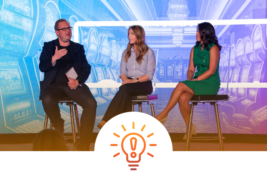 Three speakers on stage at a Connect event.