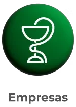 Botão circular verde com o símbolo da medicina (cálice de Higeia com uma serpente) e a palavra 'Empresas' abaixo.