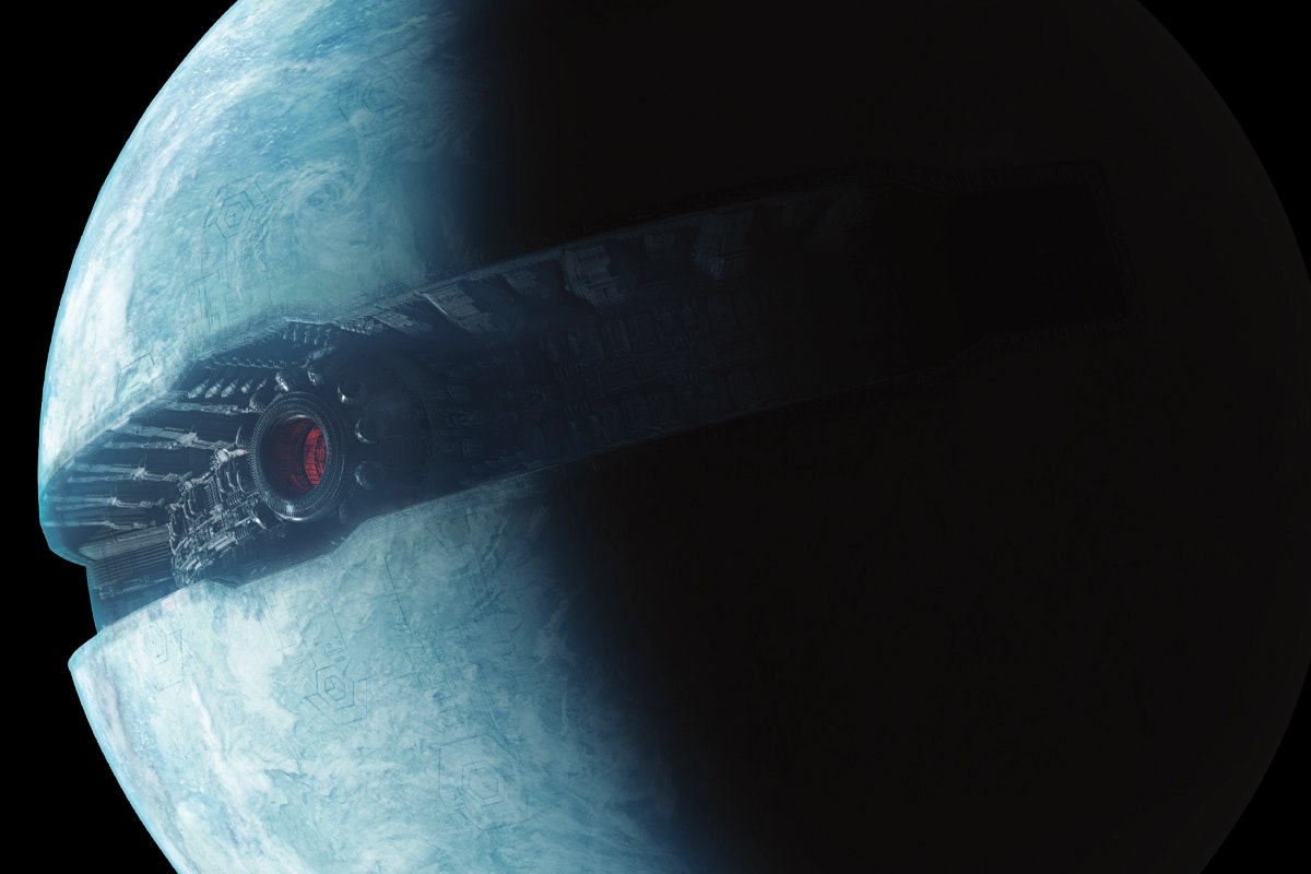 The planet Ilum with giant machinery through it's core as the Empire mines Kyber crystals from deep within the planet