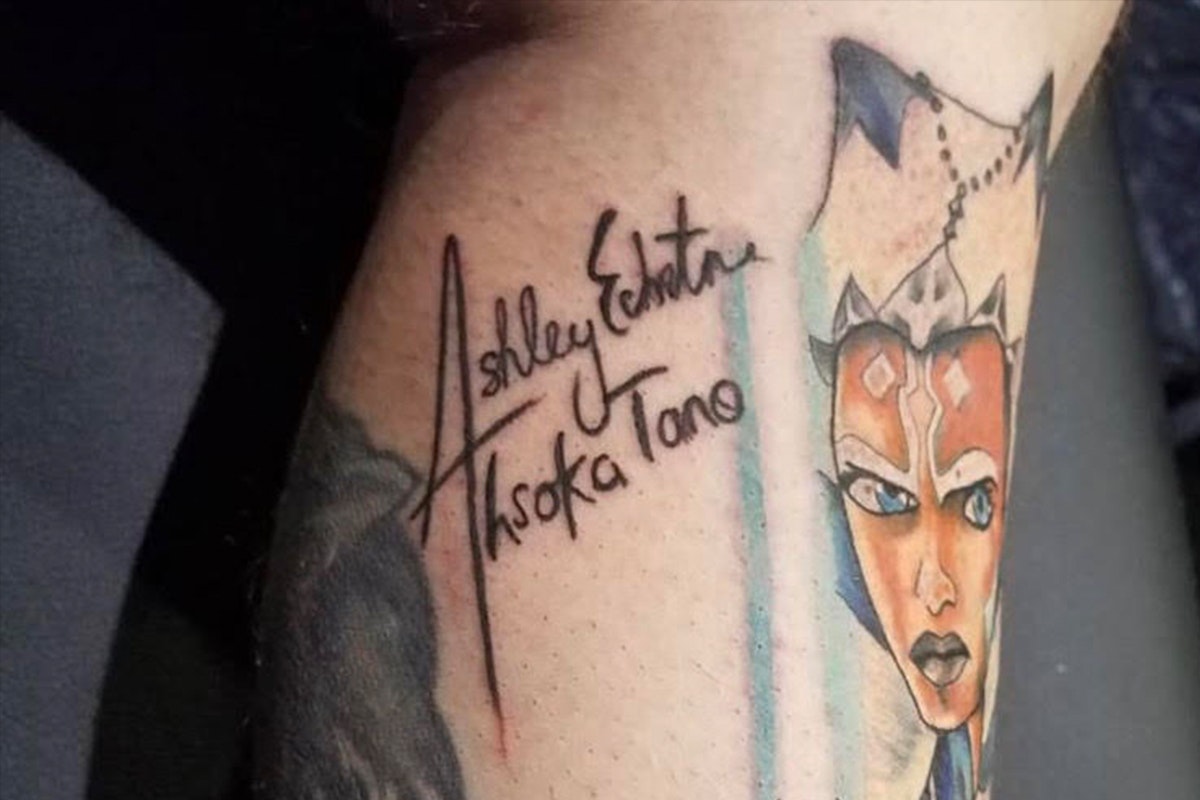 A fan with a tattoo of Ashley's autograph