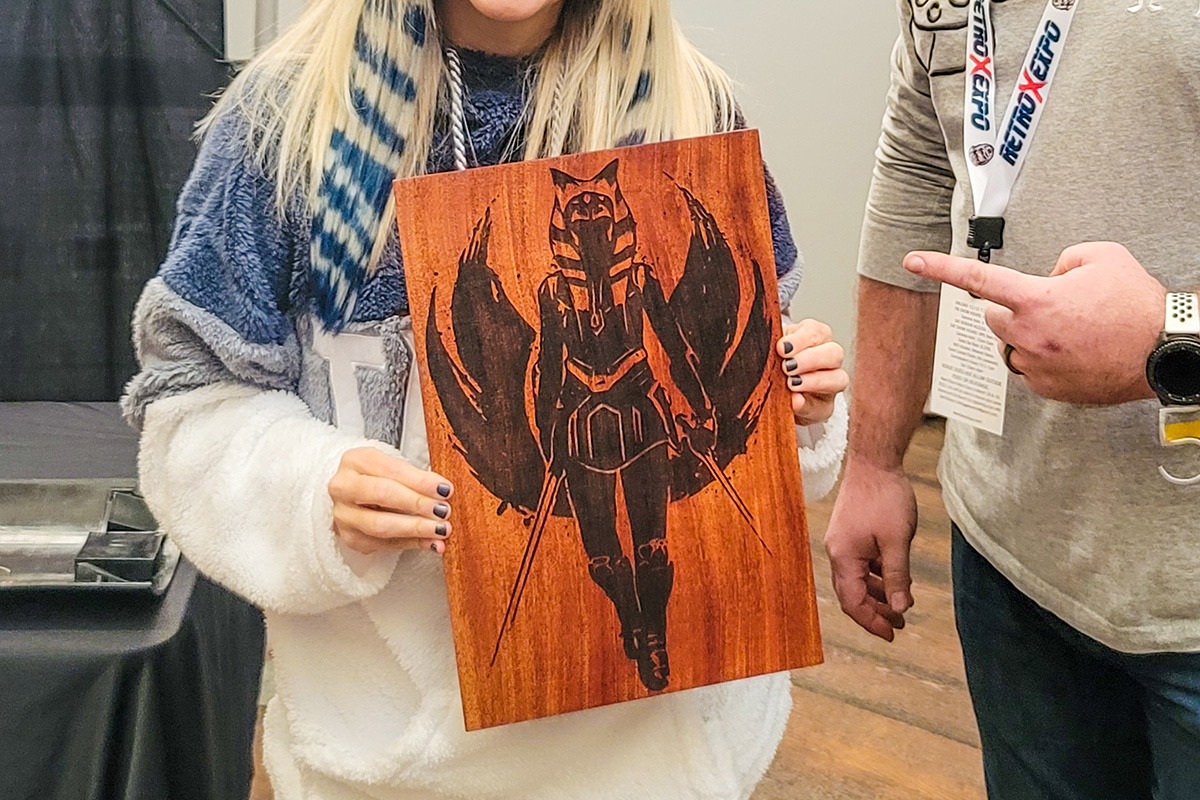 Wood art featuring a design of Ahsoka