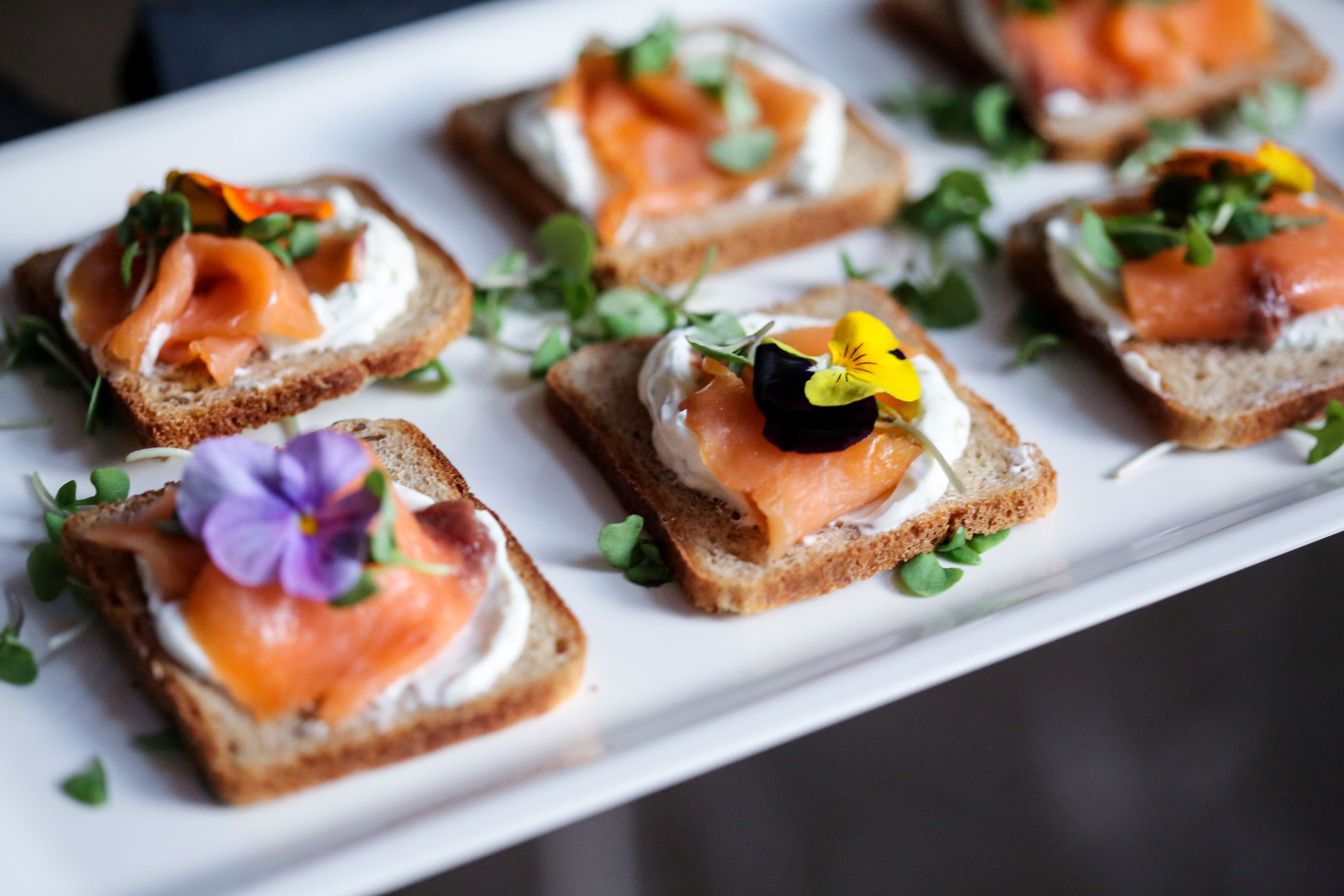mini toasts topped with salmon lox