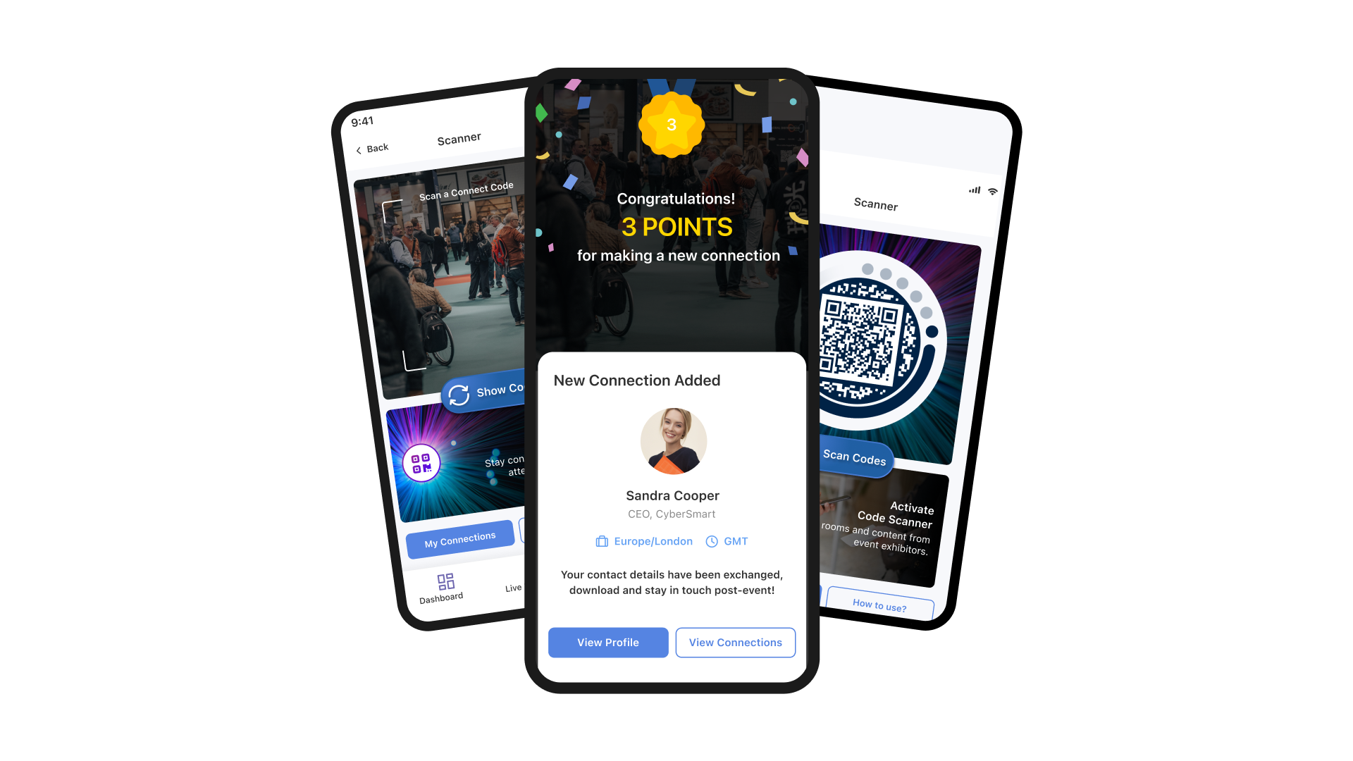 Phones showing the networking app