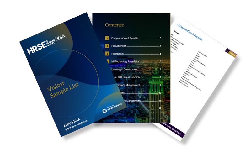 Visitor sample list booklet preview – view attendee titles, job functions, and participating companies from previous HRSE KSA events.