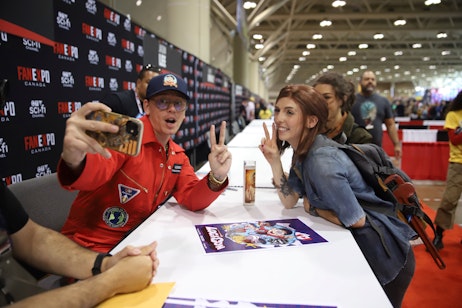Logic posing with fan