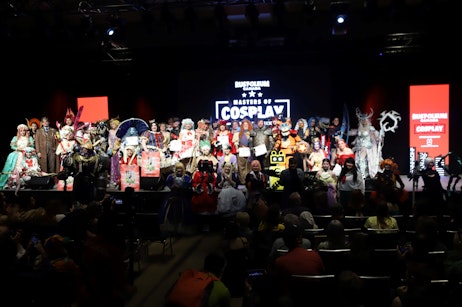 The cosplay grand prix contestants pose on stage