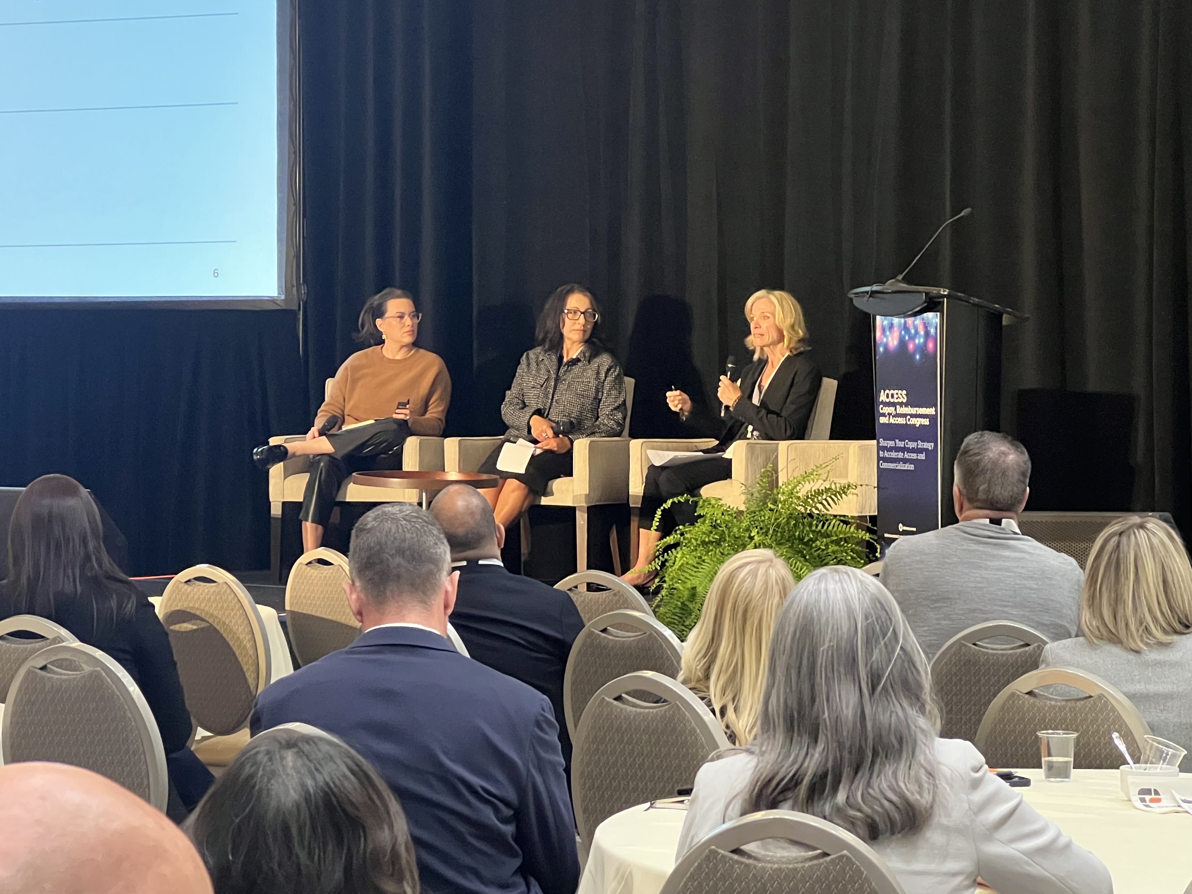 Three pharma professionals deliver copay and reimbursement insights during panel discussion
