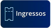 Botão de interface digital com um ícone de ingresso de evento estilizado em neon azul claro, contendo uma estrela e um código de barras, ao lado do texto branco 'Ingressos'. O design possui uma borda de canto de canto luminosa em estilo de tecnologia futurista.
