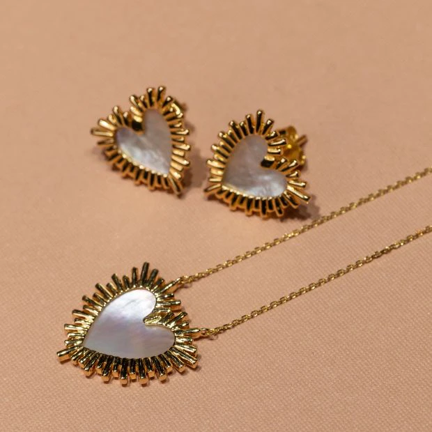 heart shaped necklace and earrings