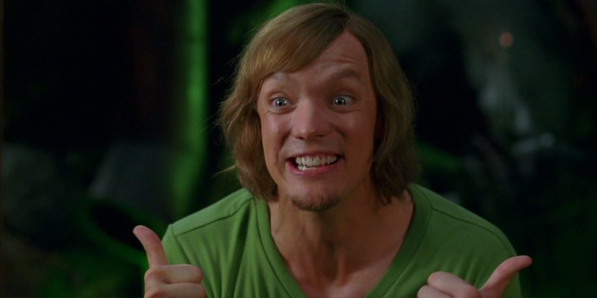 Matthew Lillard dressed as Shaggy giving a double thumbs up