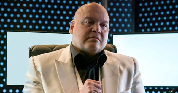 Kingpin from Daredevil contemplating a decision in his HQ chair
