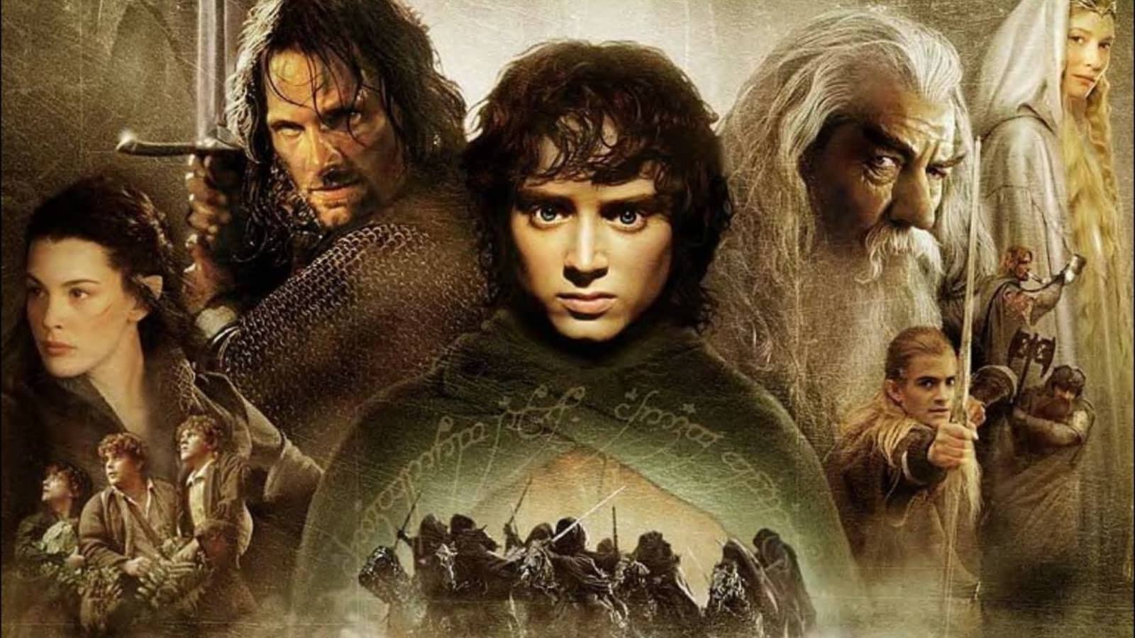 The poster for Lord of the Rings featuring many characters like Frodo, Gandalf, and more.