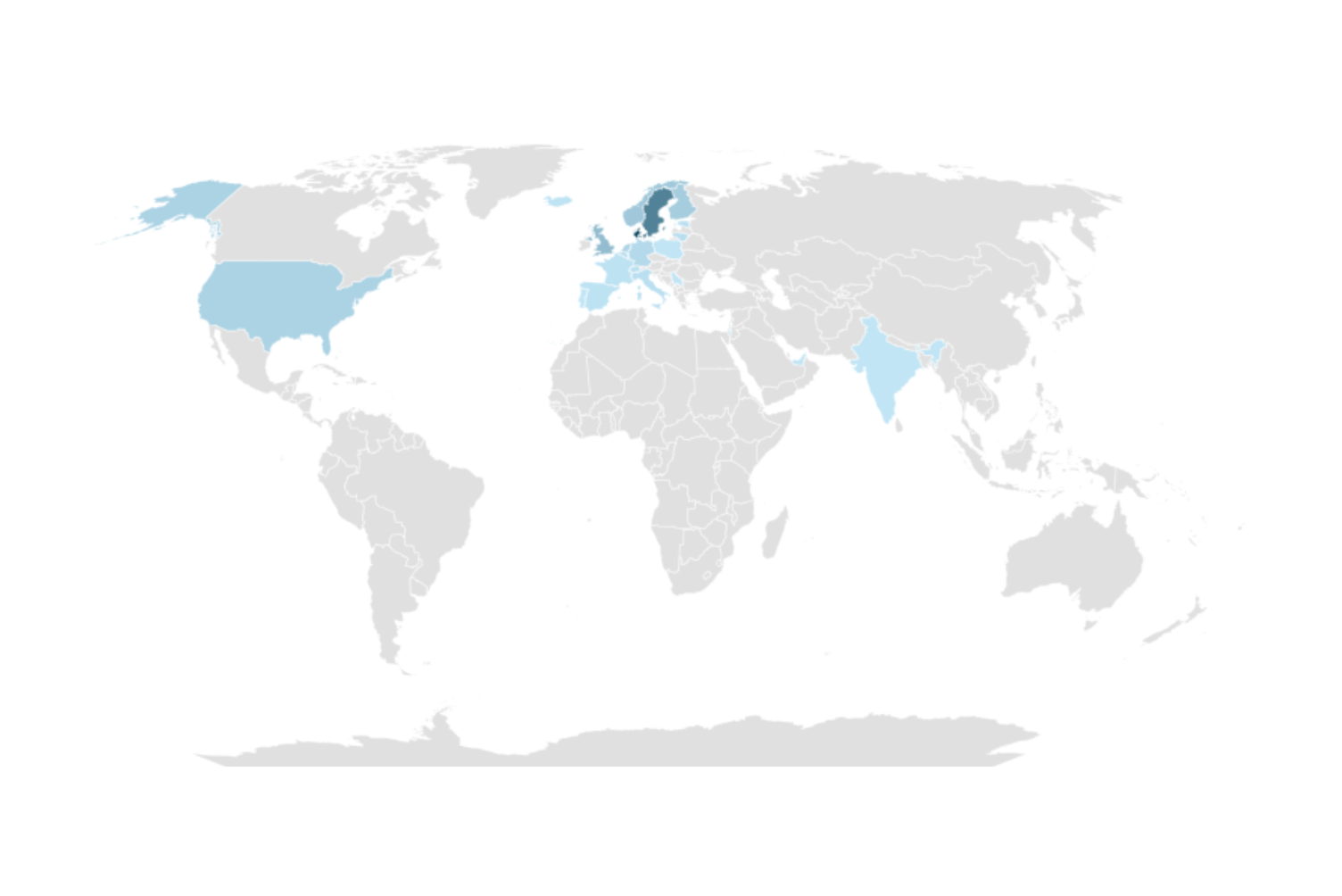 World map of countries represented at the LSX Nordic Congress