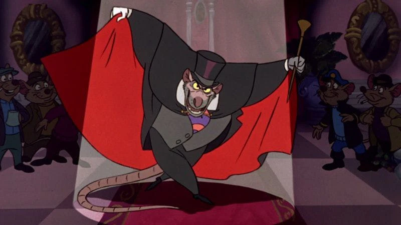 Rattigan from The Great Mouse Detective posing with his cape
