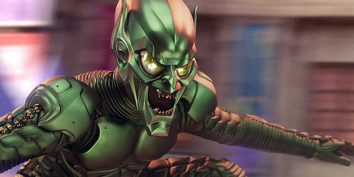 Green Goblin from Spider-Man 1 flying on his Goblin Glider