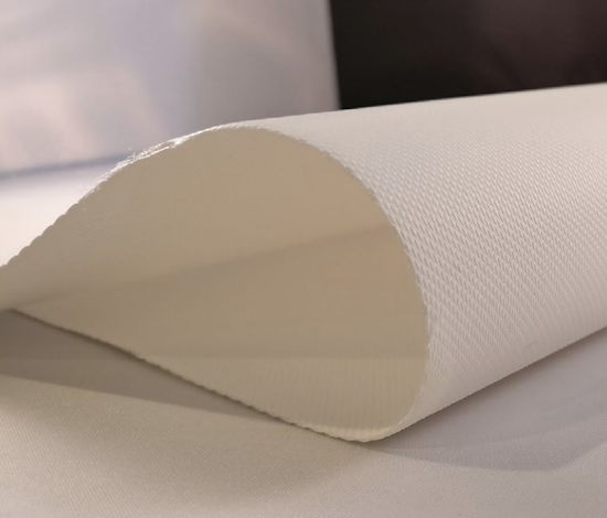 Folded projection screen fabric showing texture