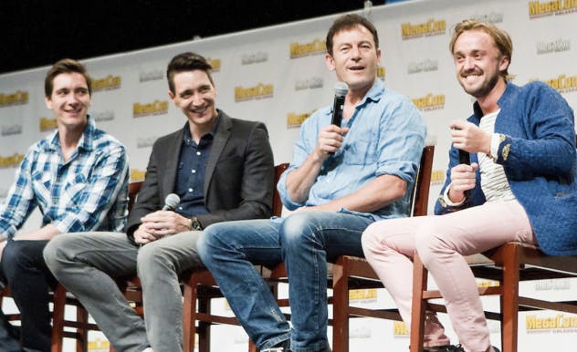Tom Felton, Jason Isaacs, James and Oliver Phelps on the main stage at MEGACON Orlando 2016