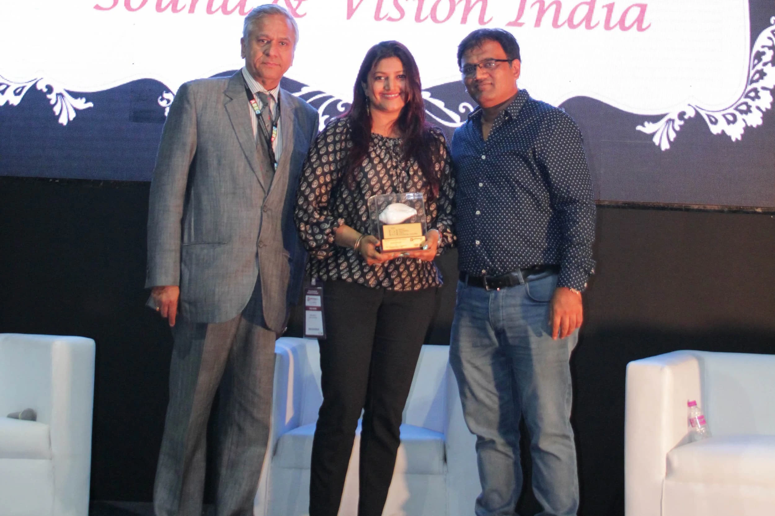 Mona Shetty receiving the award for Best ADR & Surround Mix Studio for Sound & Vision Studios