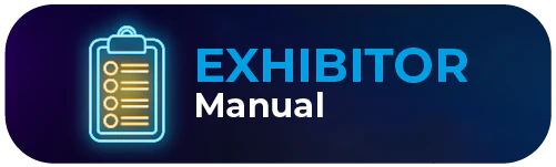 Botão azul com a frase "manual do expositor" e o ícone de uma prancheta.