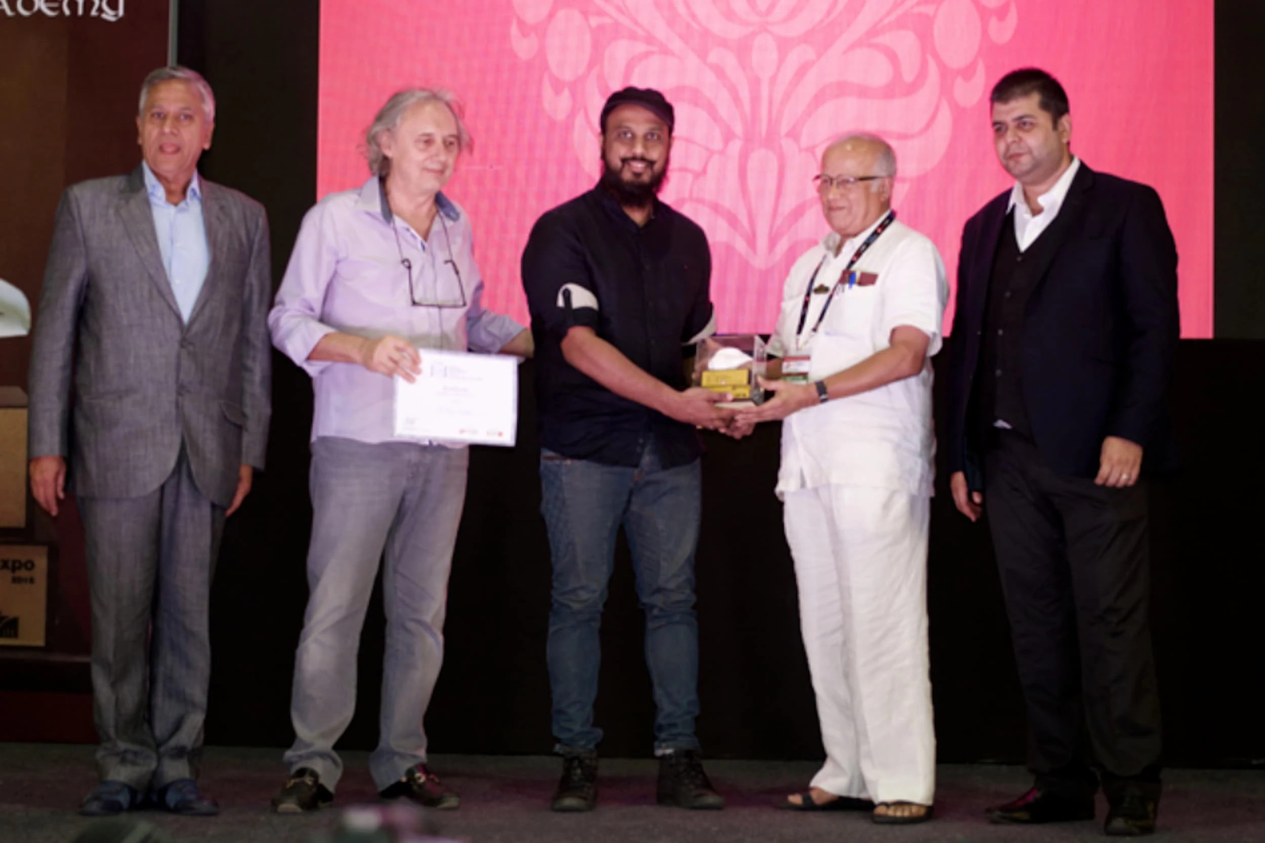 Mayur Narvekar receiving for Recording Mixing Engineer from Late film producer Raj Kumar Barjatya