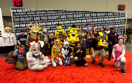 Voice Actor Kellen Goff surprising fans at a Five Nights at Freddys cosplay meetup photo