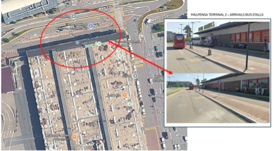 Shuttle bus location at Malpensa Airport Terminal 2 for CPHI Milan