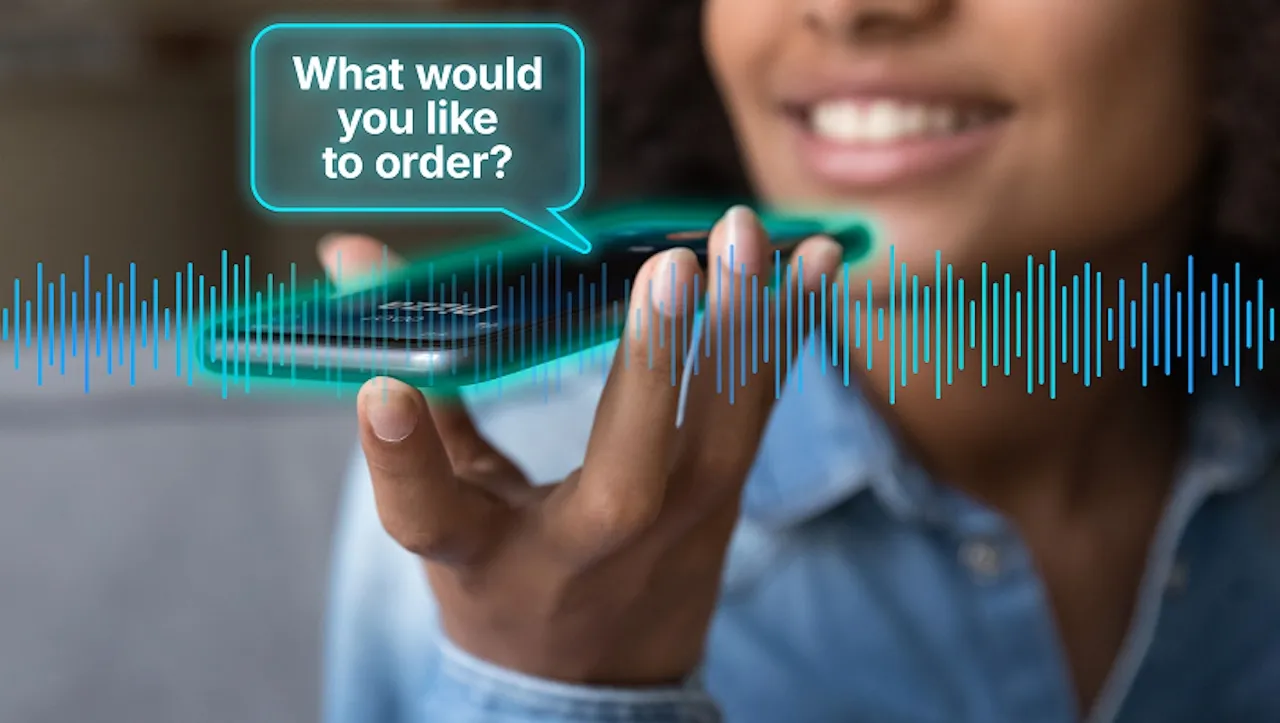 Woman holding a phone with the caption "What would you like to order?"