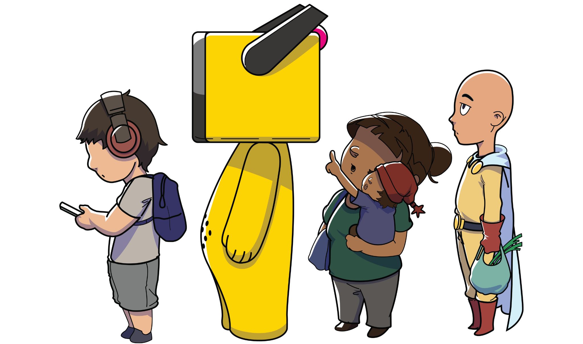 Illustration representing diverse young filmmakers and cinema fans inspired by the MEFCC 2025 Short Film Competition theme ‘Strength’.