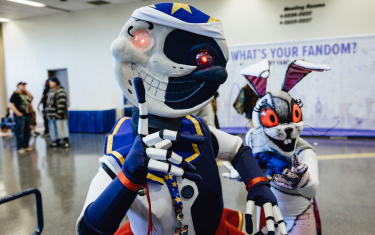 Two cosplayers dressed as characters from the video game Five Nights at Freddy's