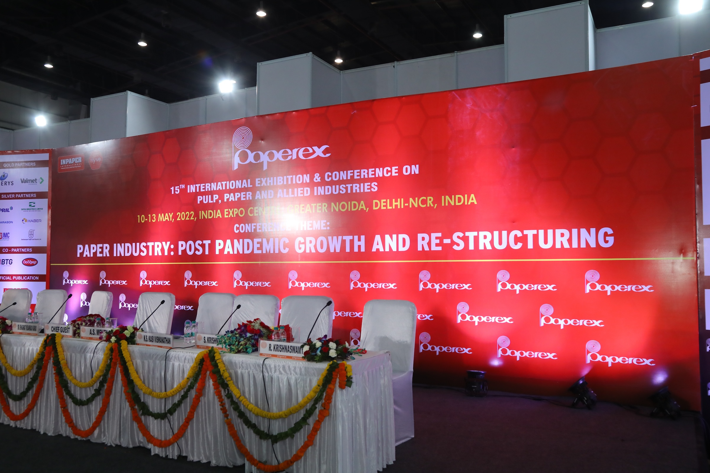 Table set up for a conference session