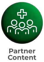 Circular green button with a medical cross icon connected to circuits and the text 'Hospitalar Official Congresses' below.