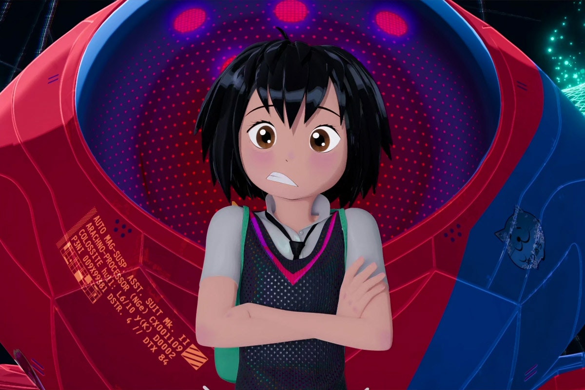 Peni Parker looks concerned while crossing her arms
