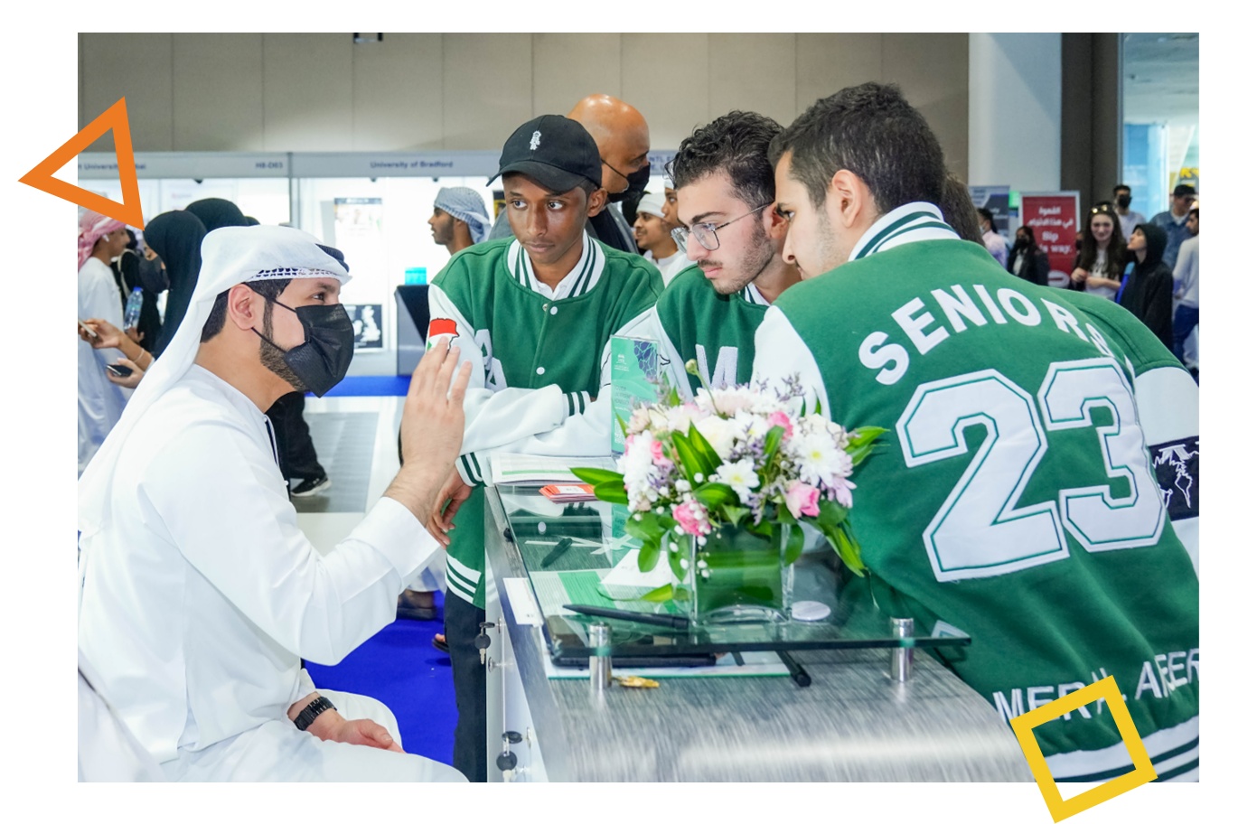 A school student showing the peace sign