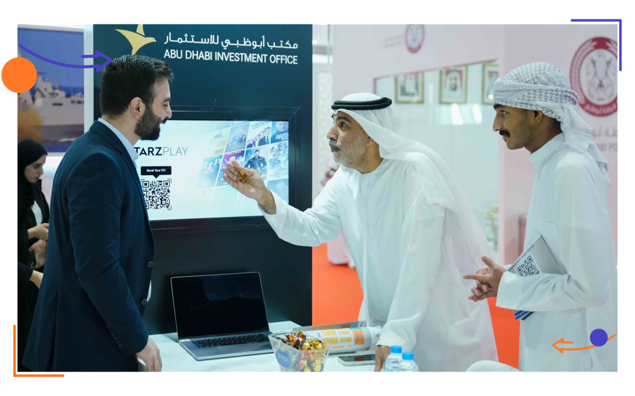 Emirati professionals networking with employers at Tawdheef x Zaheb 2025 in Abu Dhabi, advancing Emiratisation goals.