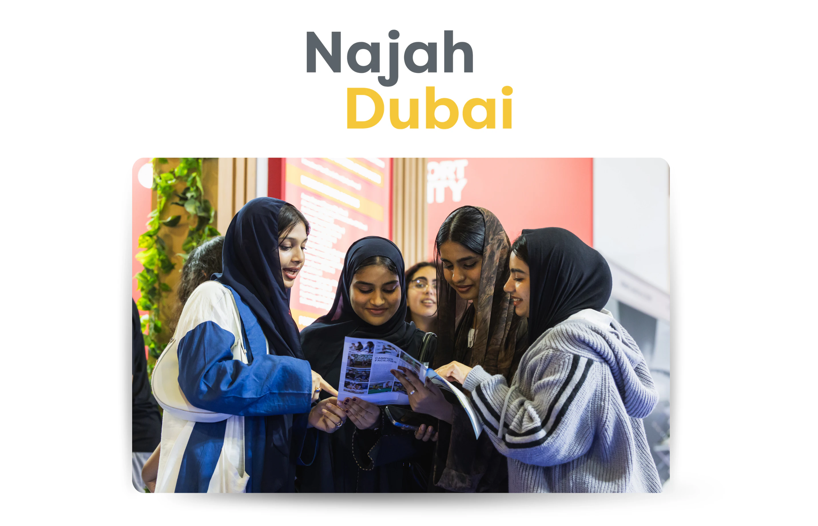 Visitors at Najah Dubai 2026, 25–27 October at Dubai World Trade Centre, speaking with a university representative
