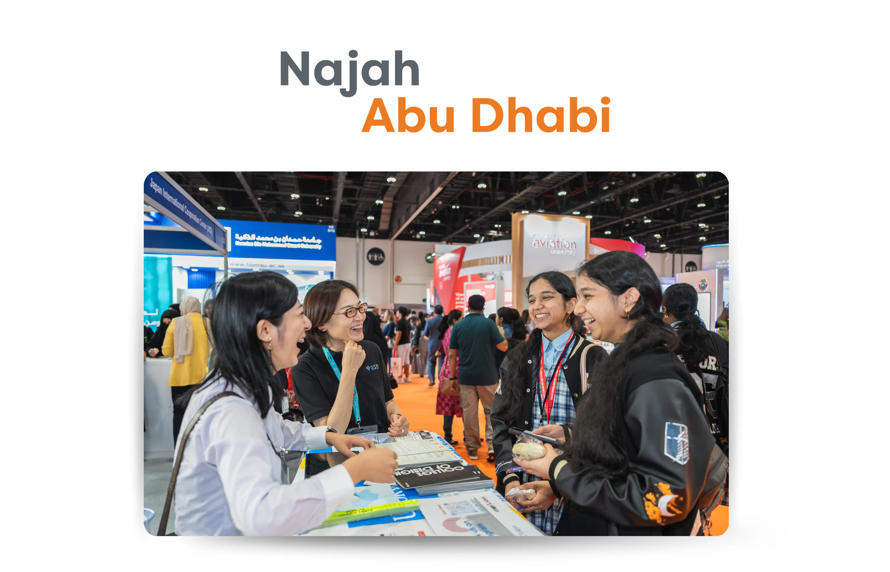 Students at Najah Abu Dhabi 2025, 19–21 October at ADNEC Centre, exploring study options with parents