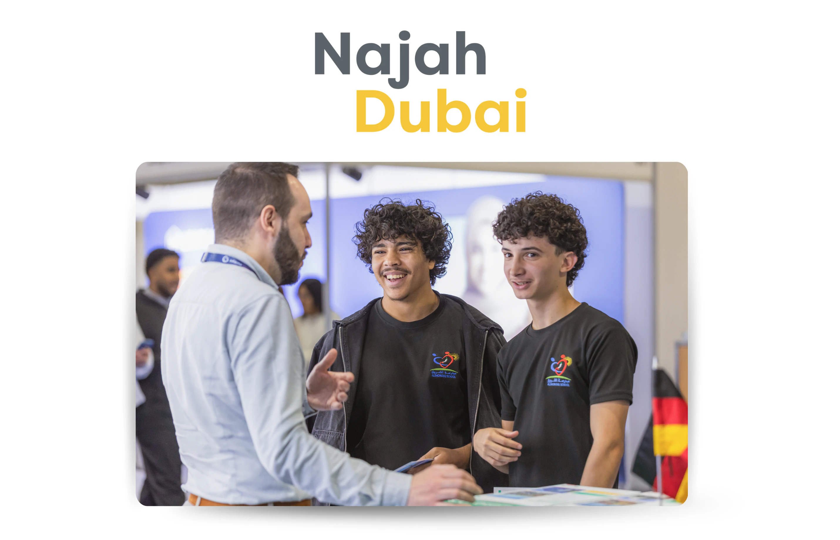 Students interacting with a university representative at Najah Dubai 2026, 25–27 October at Dubai World Trade Centre.