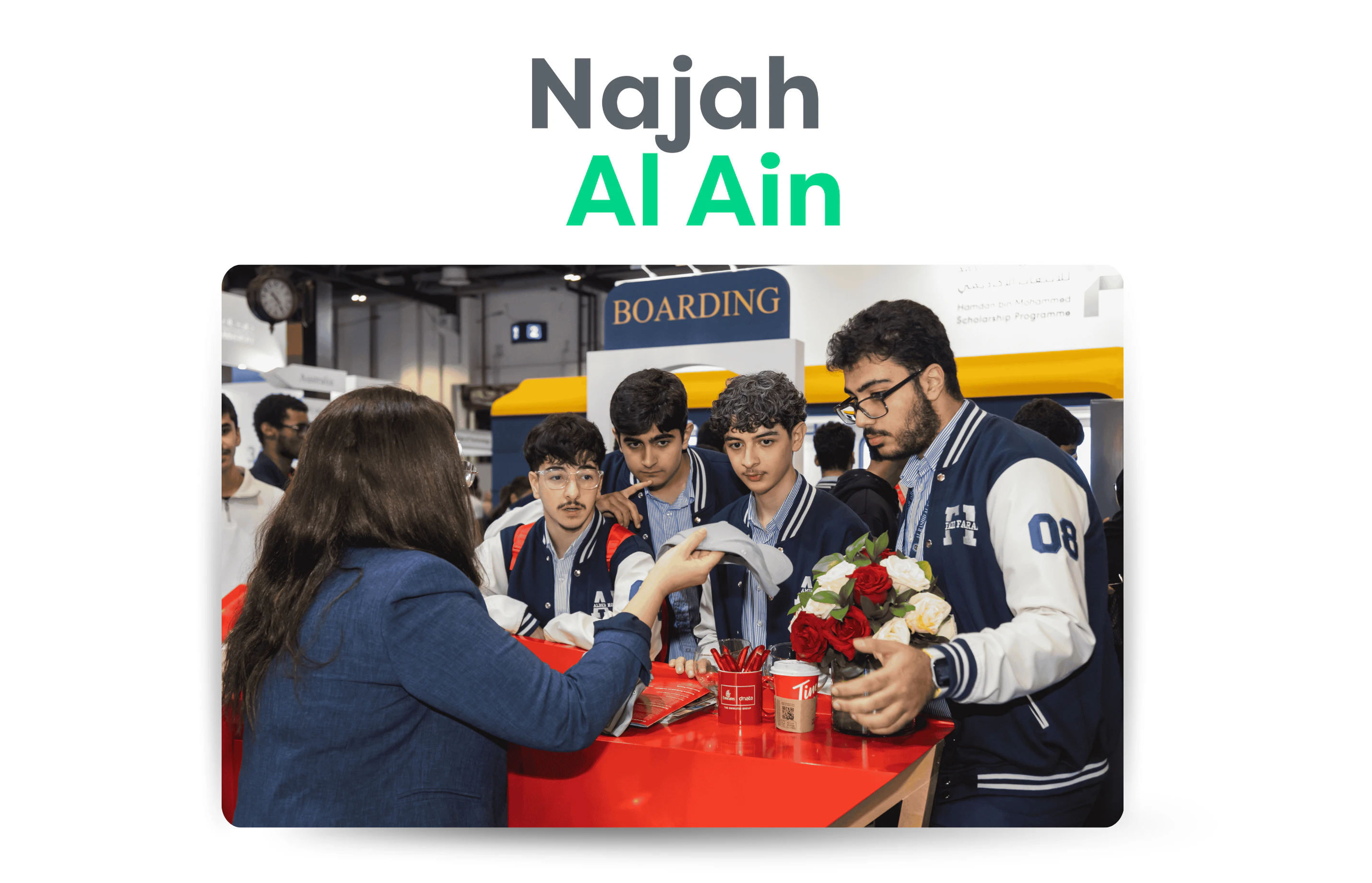 Visitors at Najah Dubai 2026, 2–3 November at ADNEC Centre Al Ain, speaking with a university representative