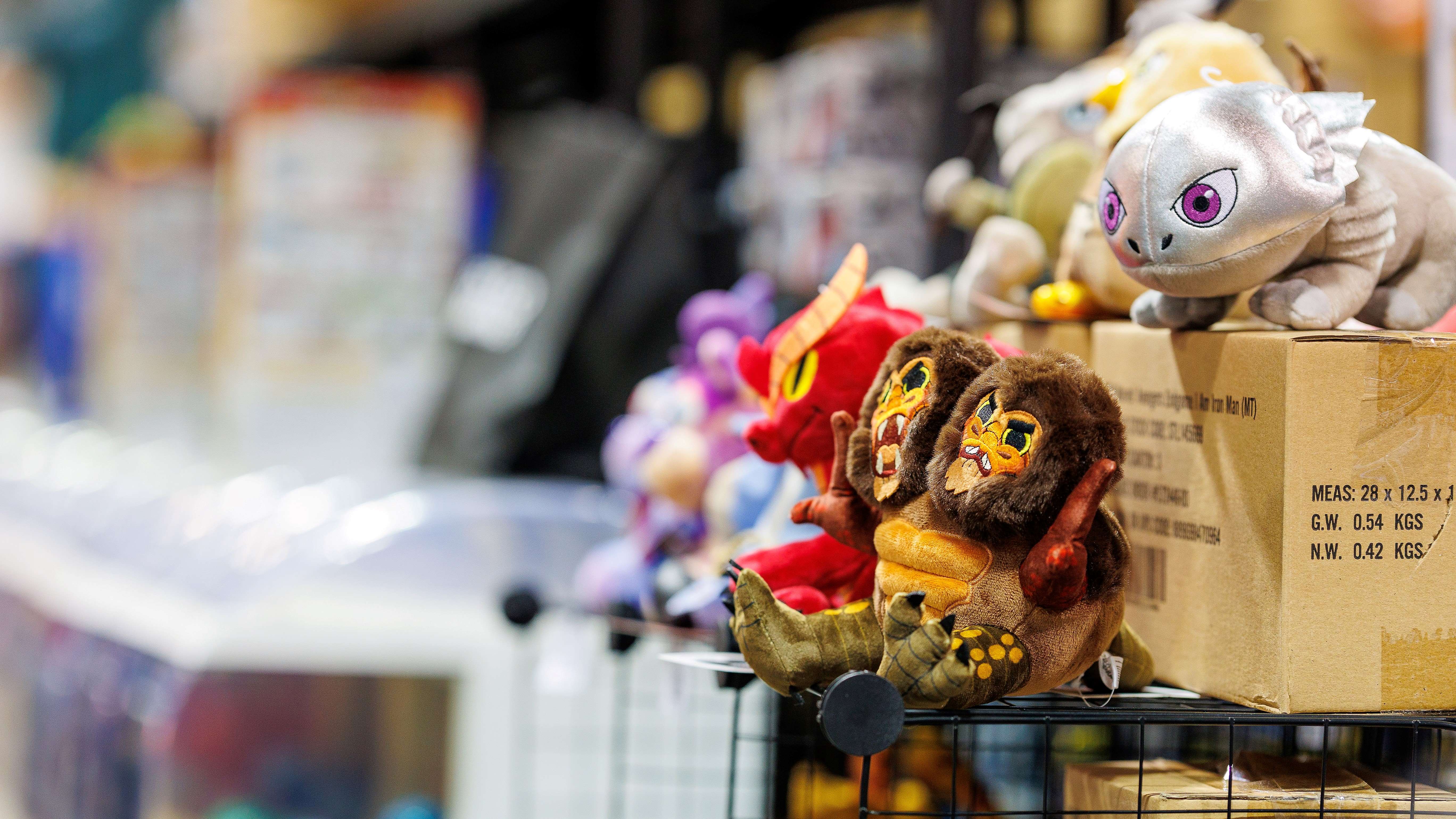 Plushies on a vendor's table