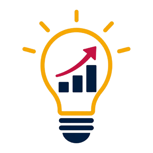 Light bulb containing an upward-trending chart, representing practical ideas, measurable results, and actionable learning attendees can apply immediately.