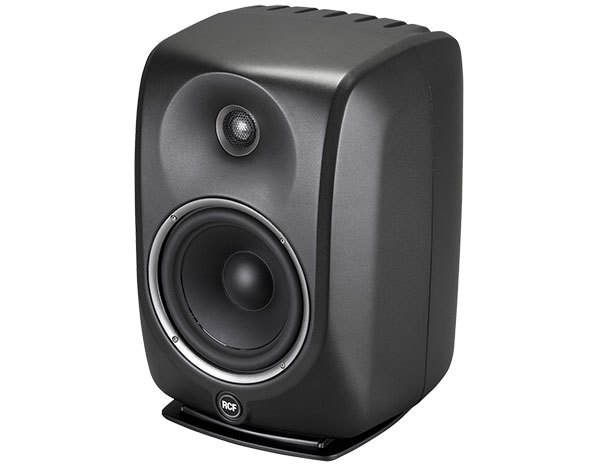 RCF Mytho 8 two-way reference monitor with 8-inch neodymium woofer, 1-inch dome tweeter, die-cast aluminum cabinet, and 300W RMS power.