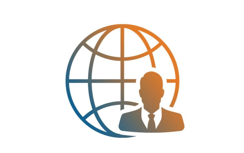Icon of a globe with a person in a suit, symbolising 30+ knowledge sessions at Najah Abu Dhabi on admissions, scholarships, and career pathways.