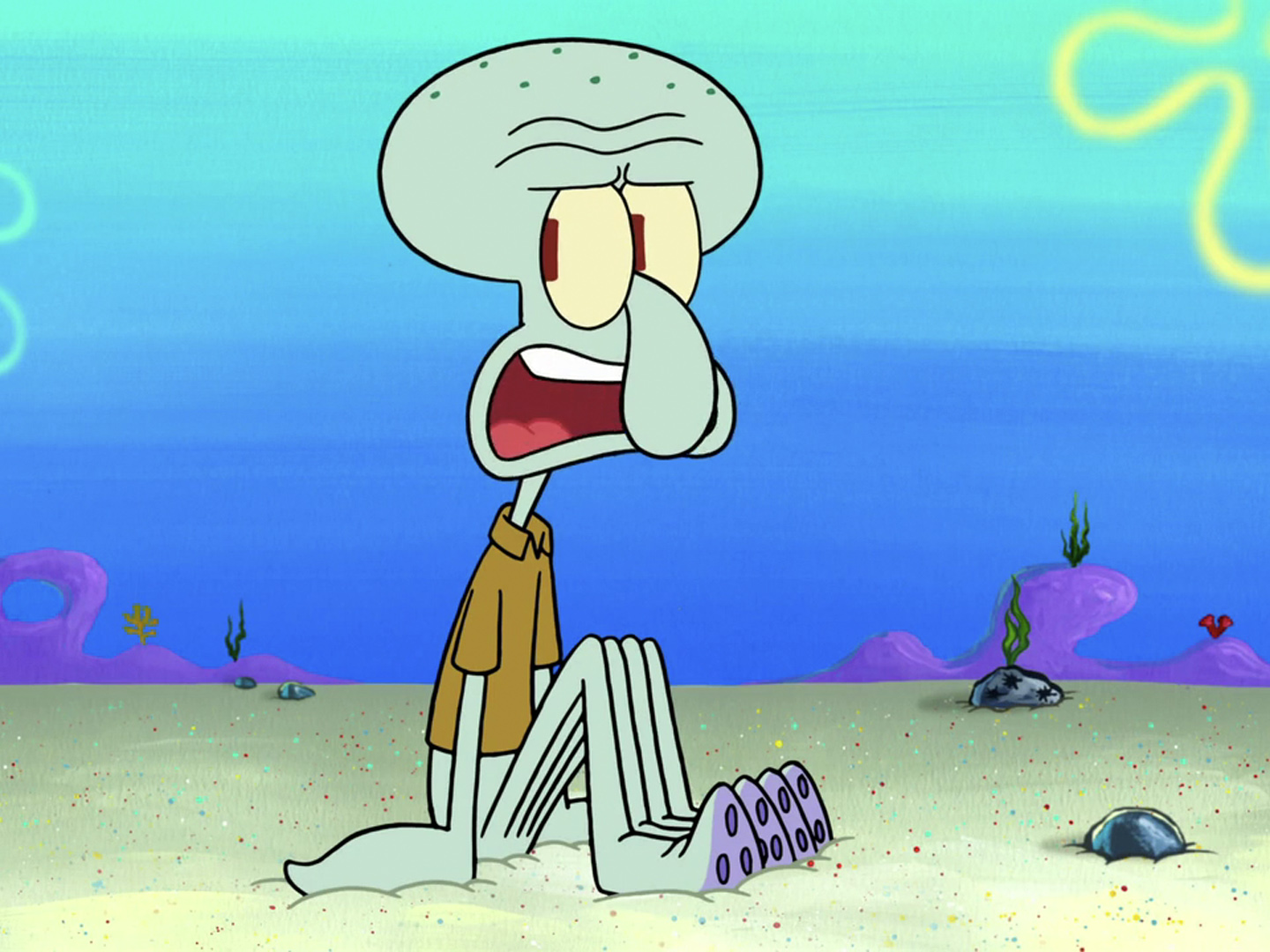 Squidward Tentacles on the ground, mid-complaining