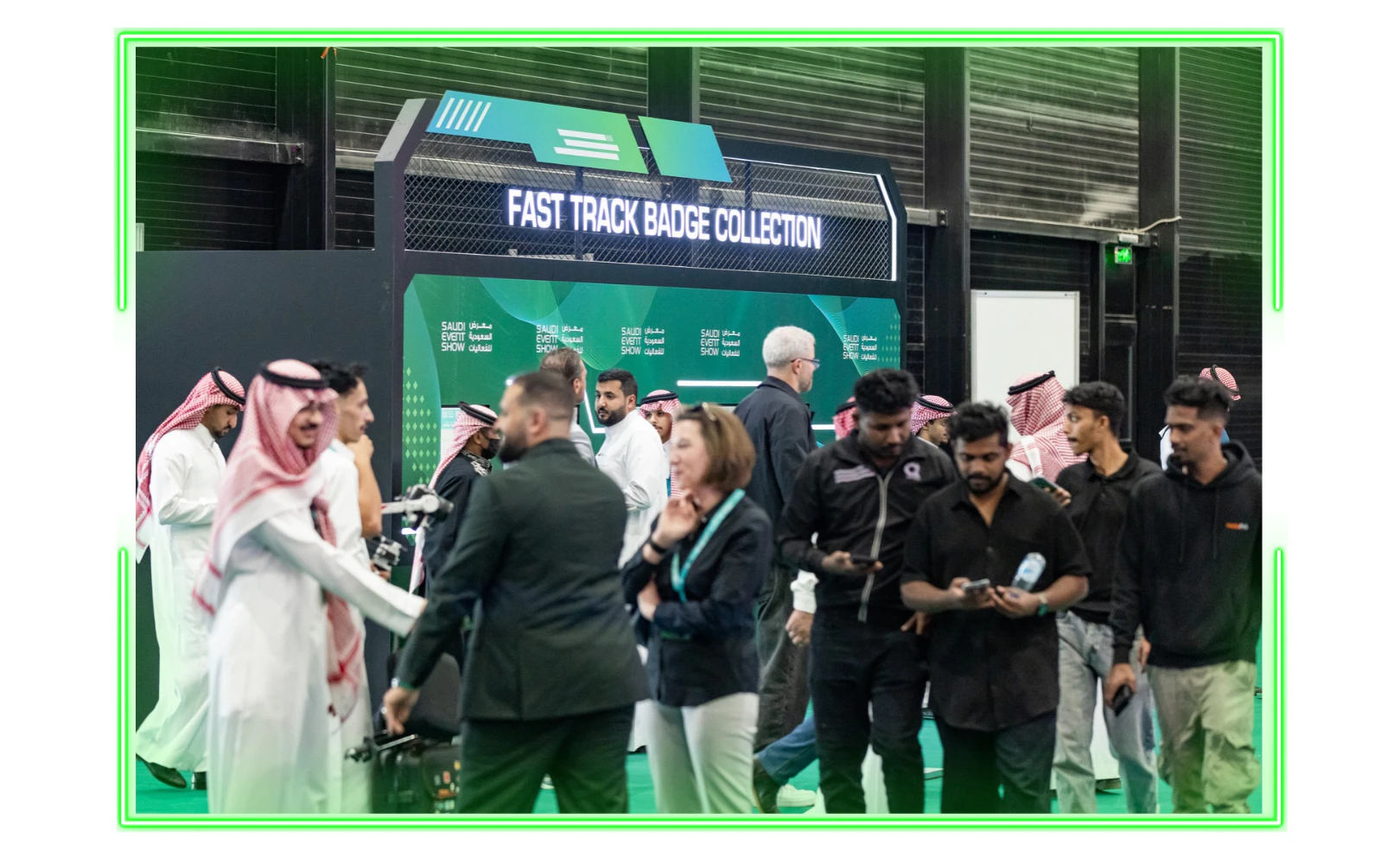 Attendees engaging with exhibitors on the show floor at Saudi Event Show 2025 in Riyadh.
