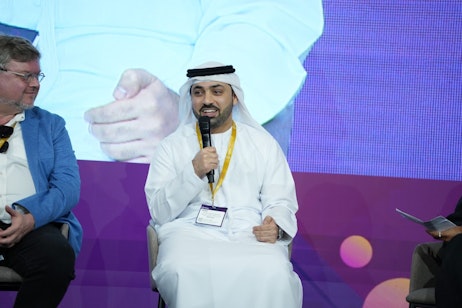 Speaker addressing HR professionals during certified HR workshops at HRSE Dubai 2025, highlighting global HR leadership and innovation.